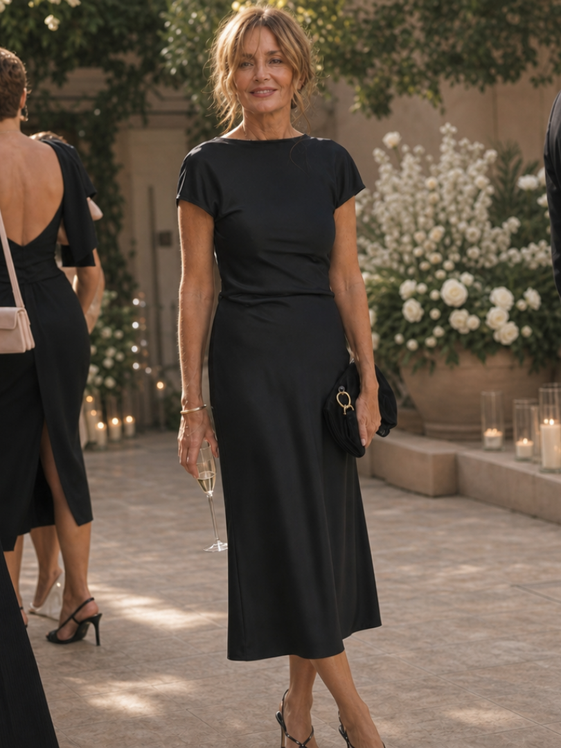 The Elure – Women's Boat Neck Wedding Guest Midi Dress | Huna