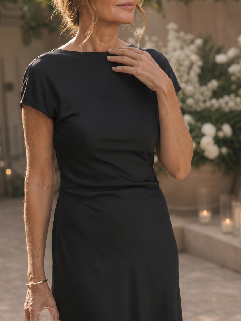 The Elure – Women's Boat Neck Wedding Guest Midi Dress | Huna