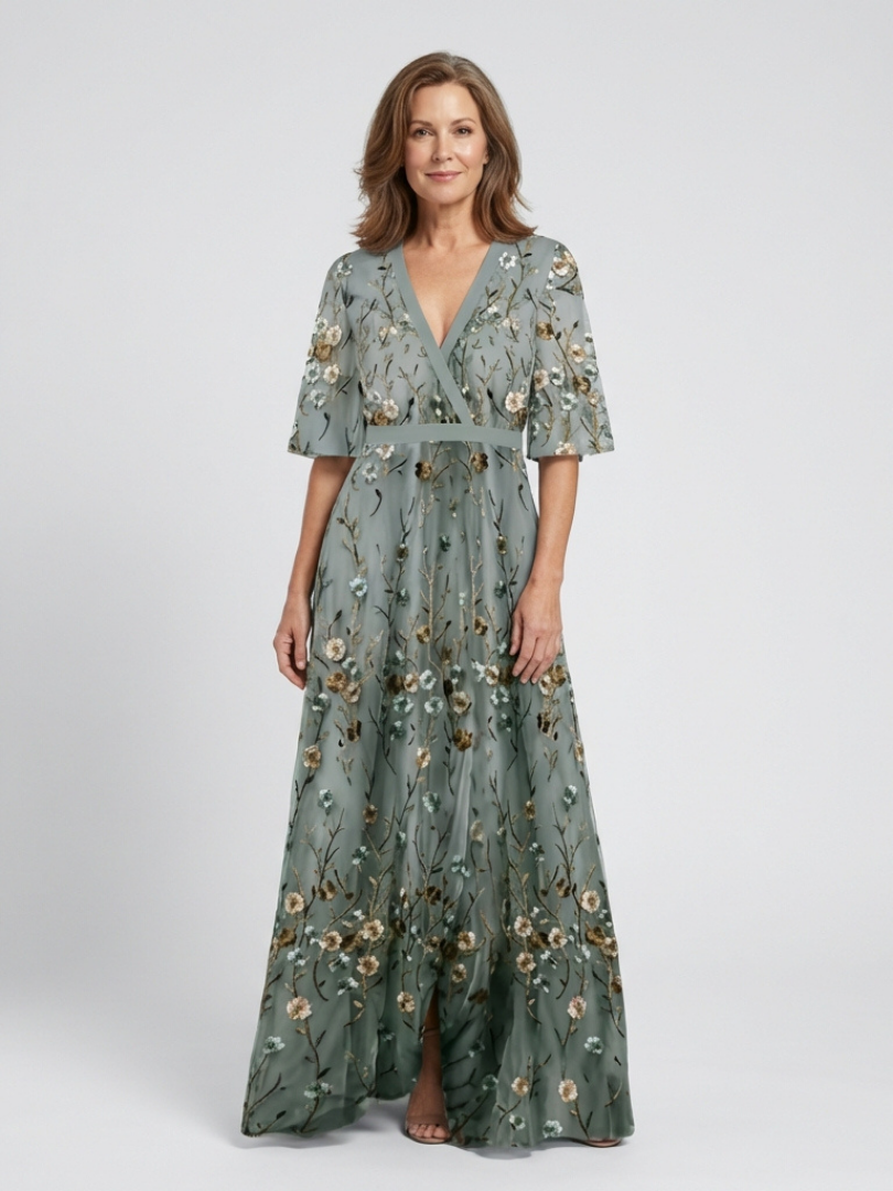 Evadne – Women's Floral V-Neck Maxi Dress – Huna