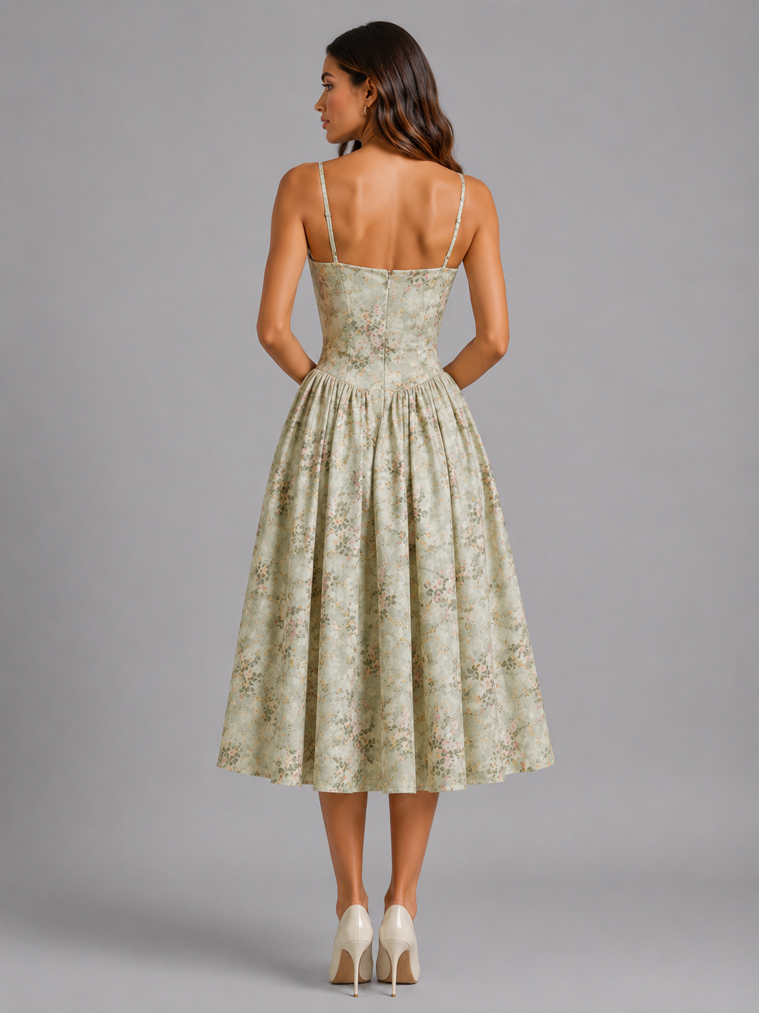 The Rosabel – Women's Floral Corset Wedding Guest Midi Dress | Huna