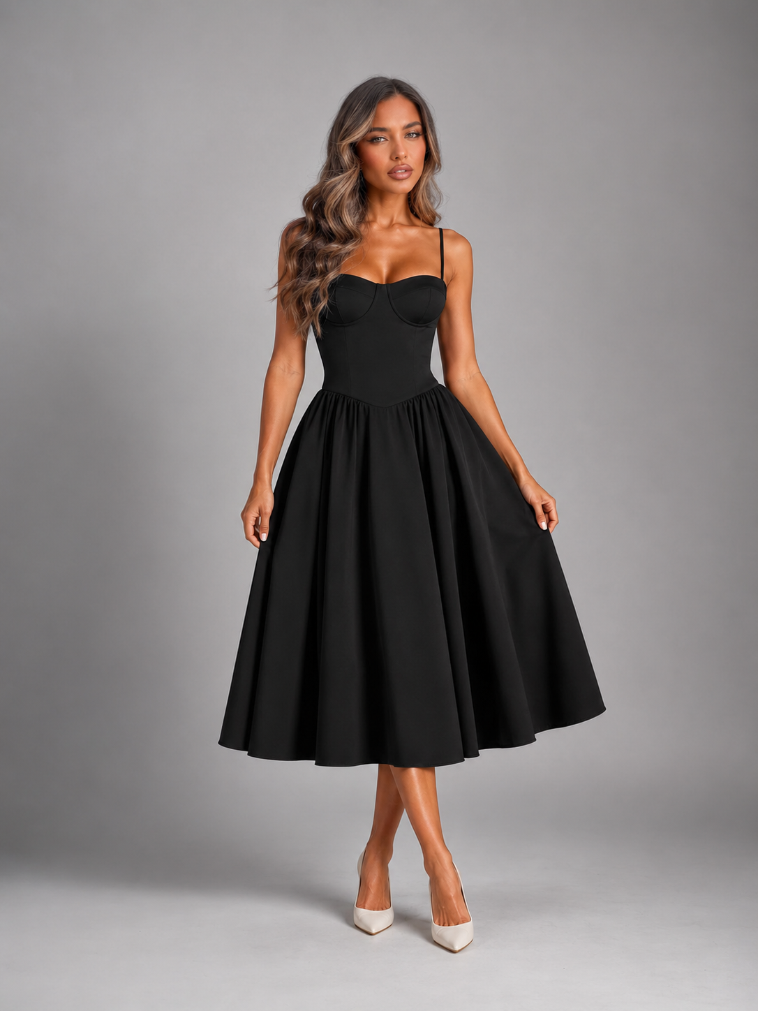 The Rosabel – Women's Floral Corset Wedding Guest Midi Dress | Huna