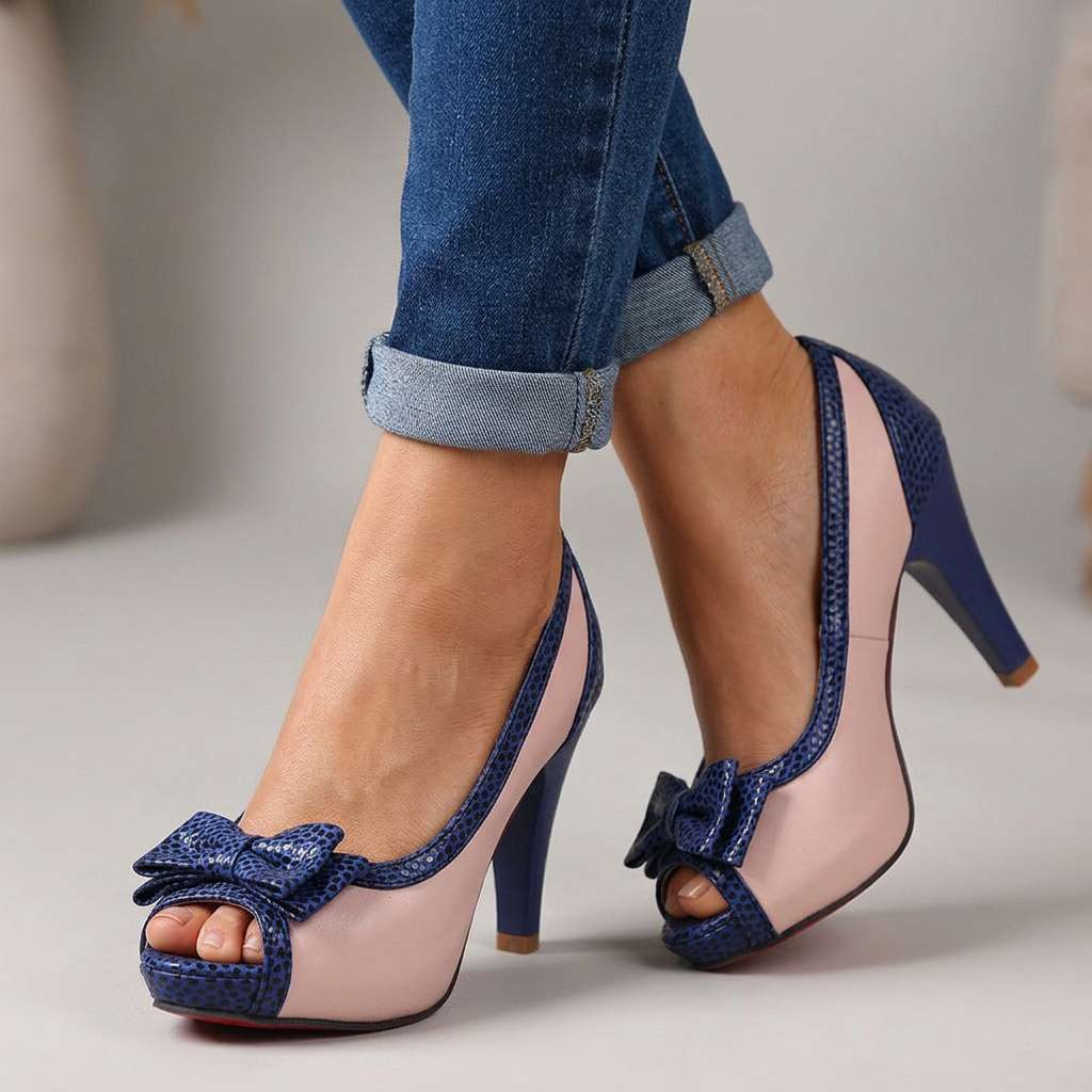 Women's Bow Peep Toe Heels – Vintage Style | The Petra | Huna