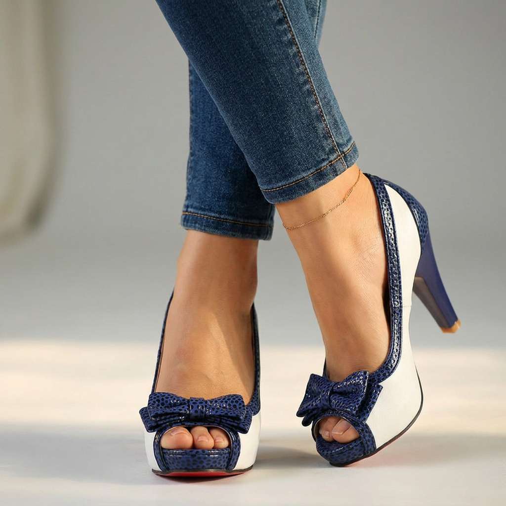 Women's Bow Peep Toe Heels – Vintage Style | The Petra | Huna