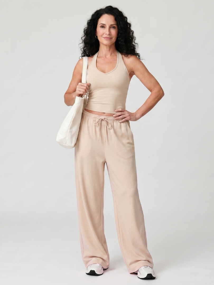 Women's Scoop Neck Top & Wide Leg Pants Set – Co-ord | The Helena | Huna