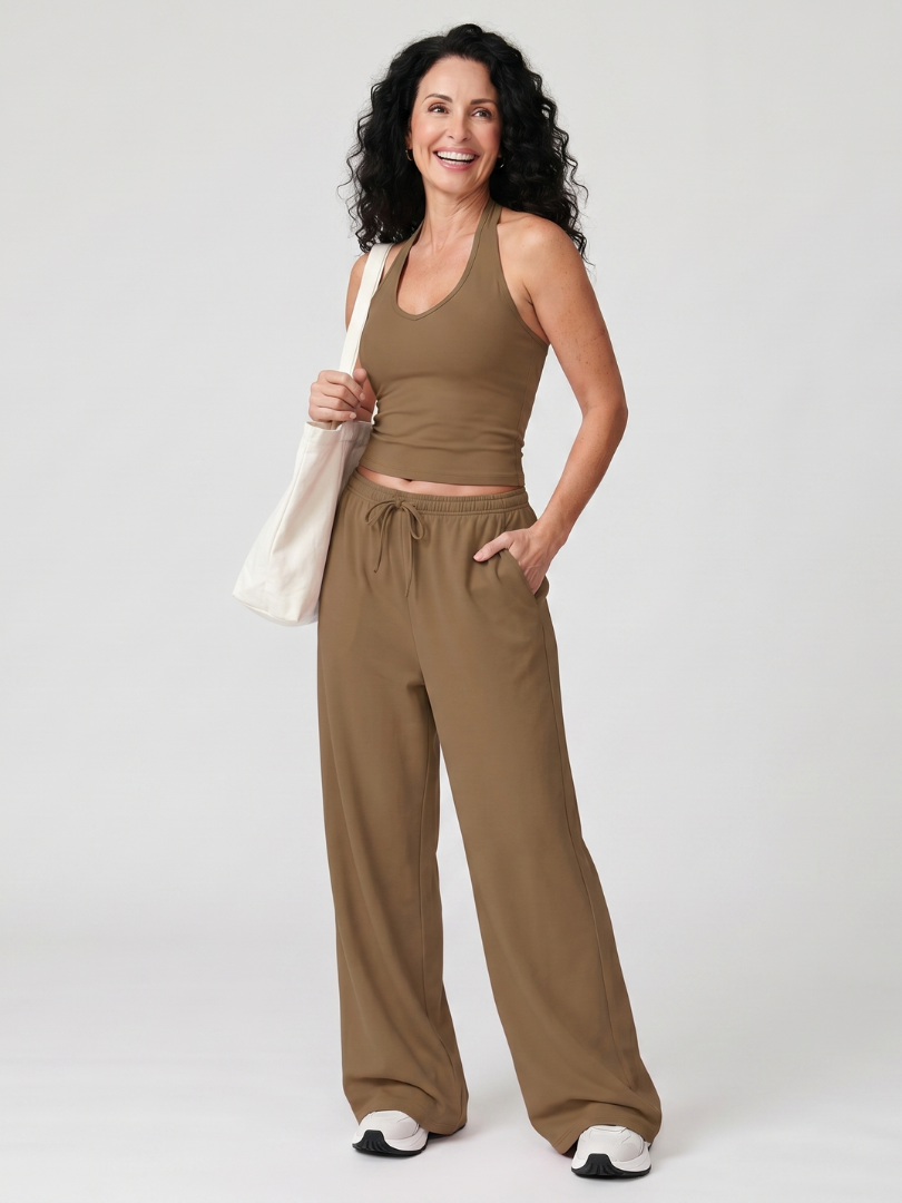 Women's Scoop Neck Top & Wide Leg Pants Set – Co-ord | The Helena | Huna