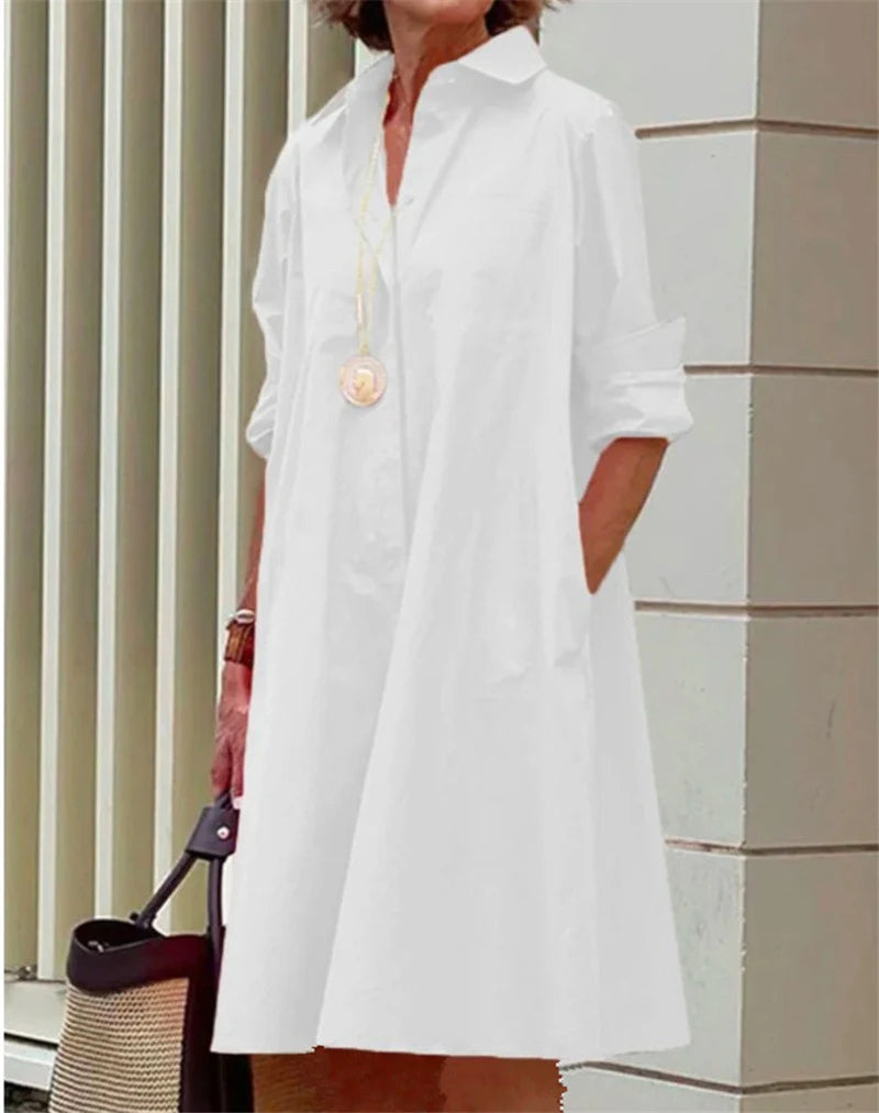 Women's A-Line Shirt Dress UK – button front, view 3
