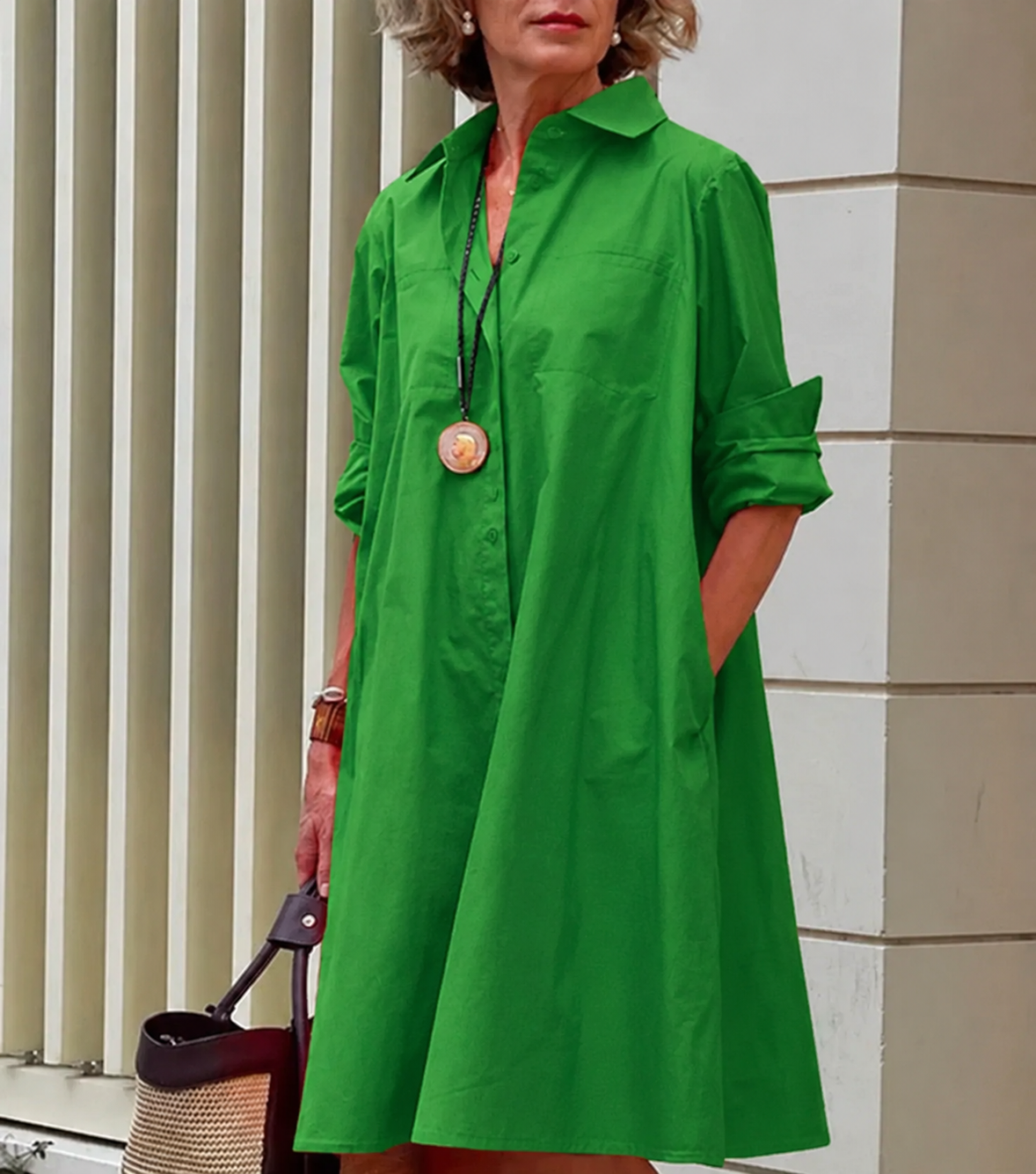 Women's A-Line Shirt Dress UK – button front, view 4