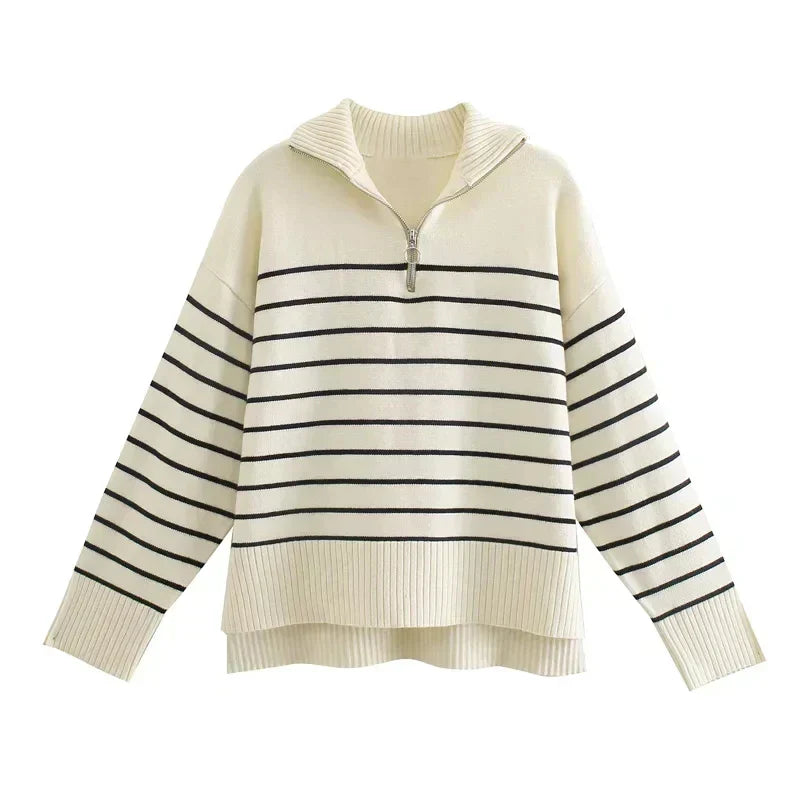 Women's Striped Half Zip Jumper UK – relaxed knit, view 1