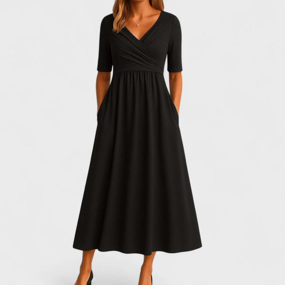 The Ida – Women's V-Neck Midi Dress | Huna