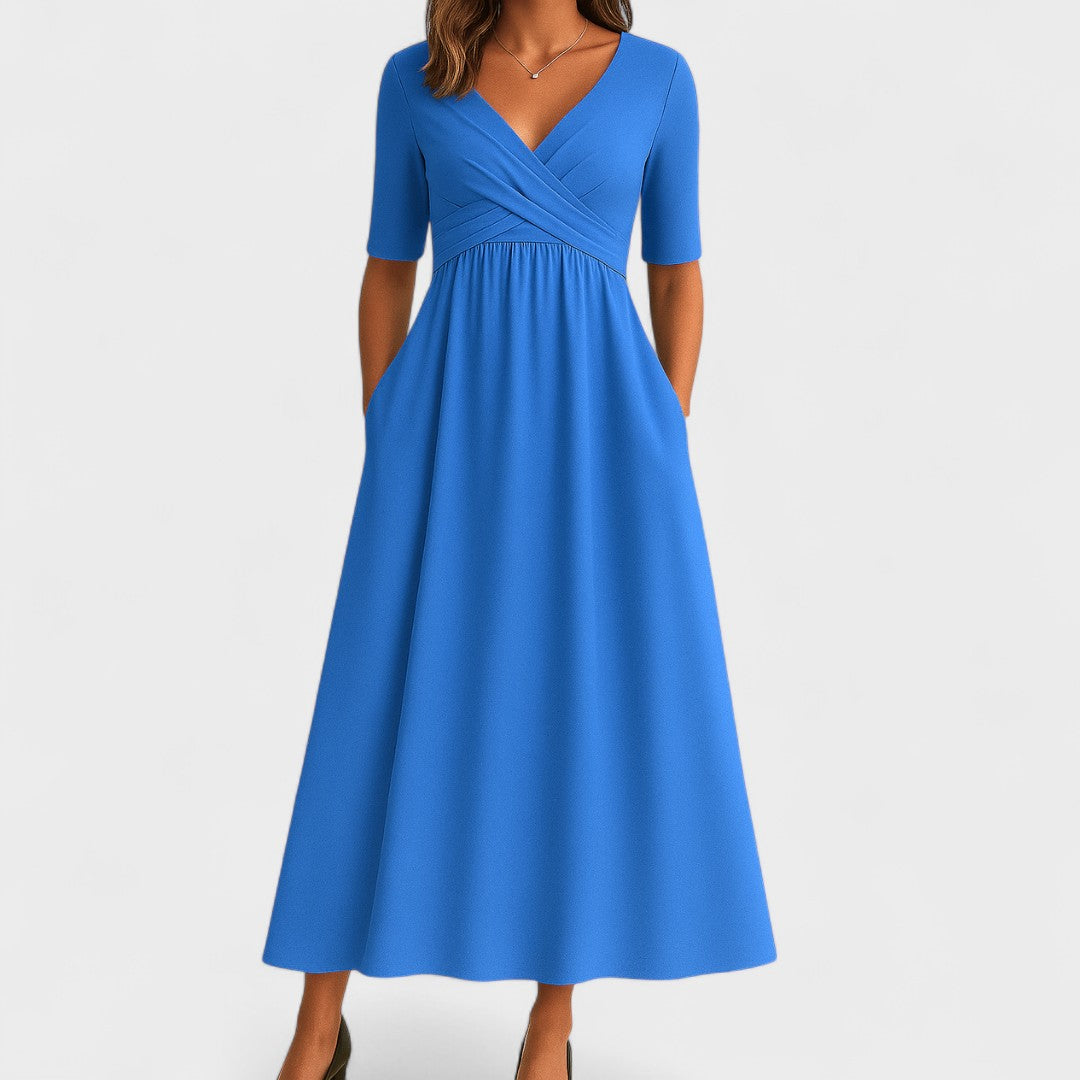 The Ida – Women's V-Neck Midi Dress | Huna
