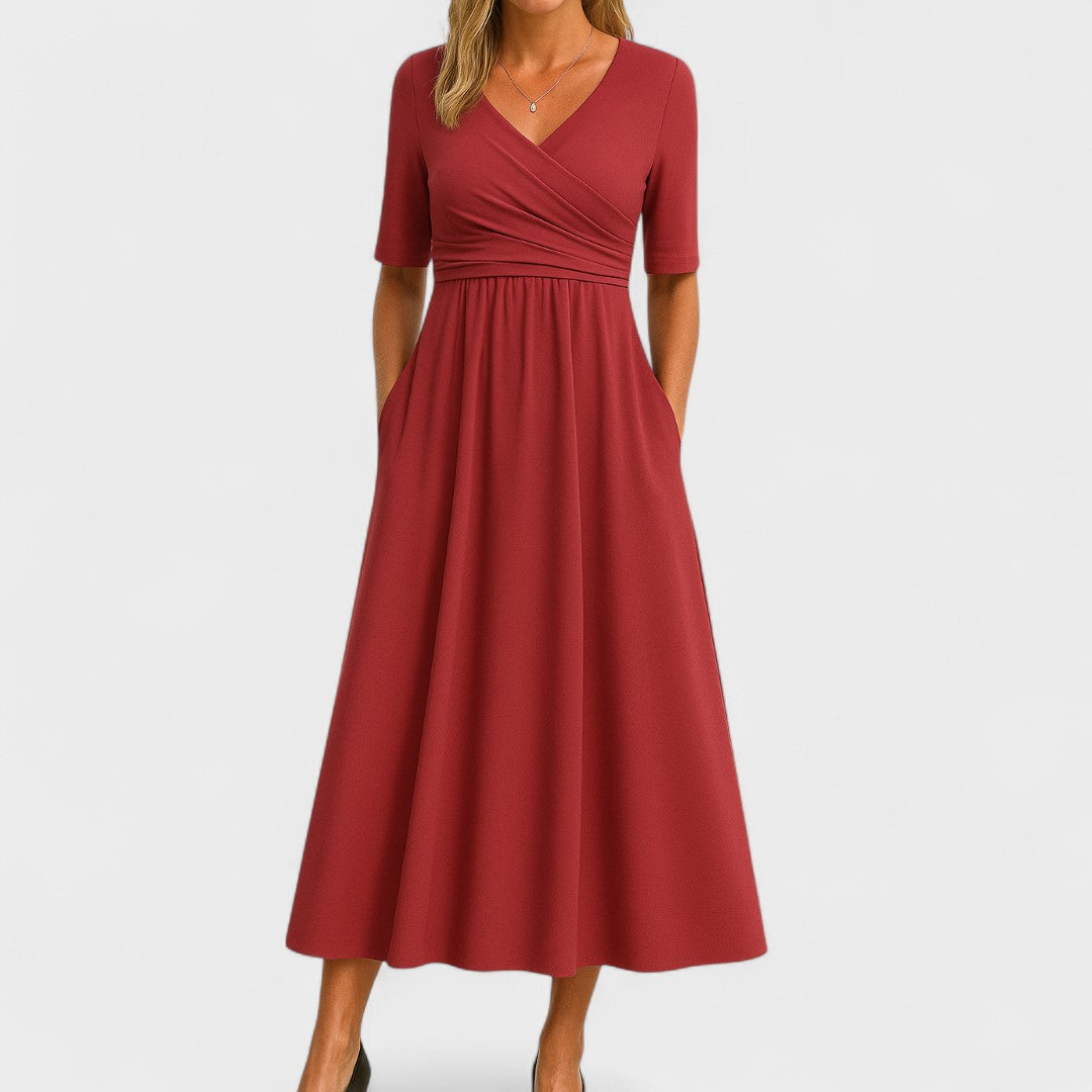 The Ida – Women's V-Neck Midi Dress | Huna