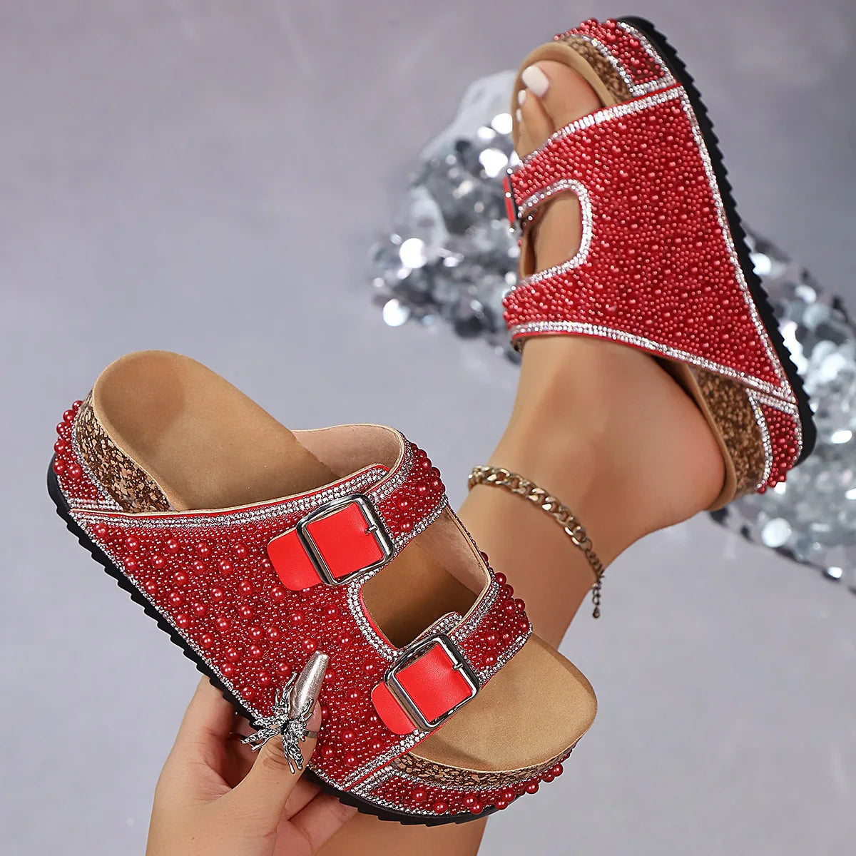Women's Pearl Embellished Sandals – Statement | The Isabelle | Huna