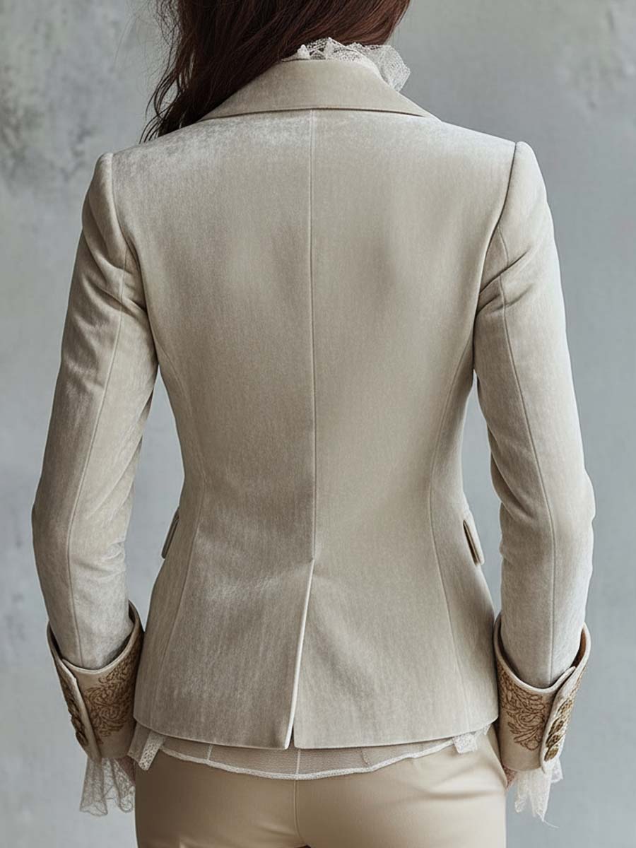 Women's Velvet Blazer UK – Ivory Embroidered Lace Cuffs | The Seraphina | Huna