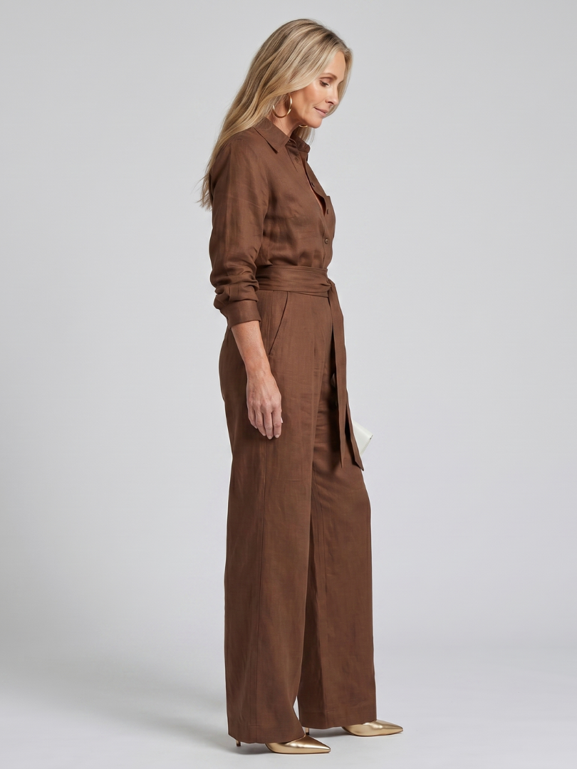 Women's Wide Leg Jumpsuit – Long Sleeve Button Front | The Jovie | Huna