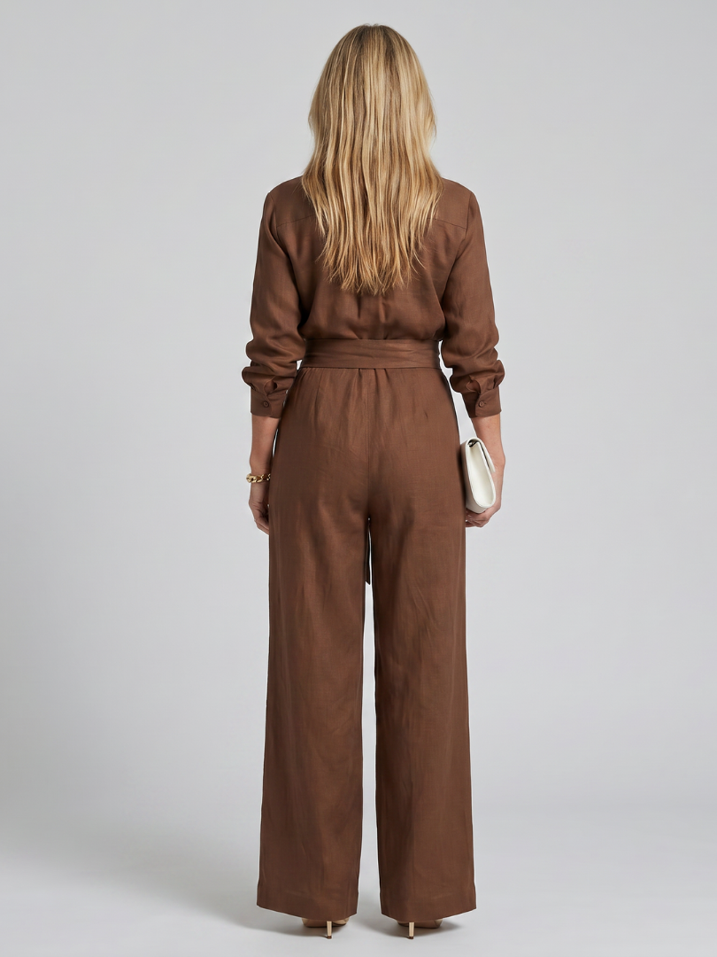 Women's Wide Leg Jumpsuit – Long Sleeve Button Front | The Jovie | Huna