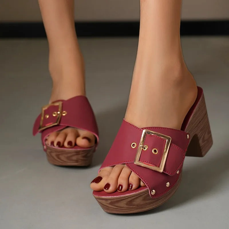Women's Slip On Sandals – Gold Buckle Detail | The Julie | Huna
