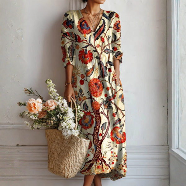 The Esra – Women's Bohemian Floral Midi Dress | Huna