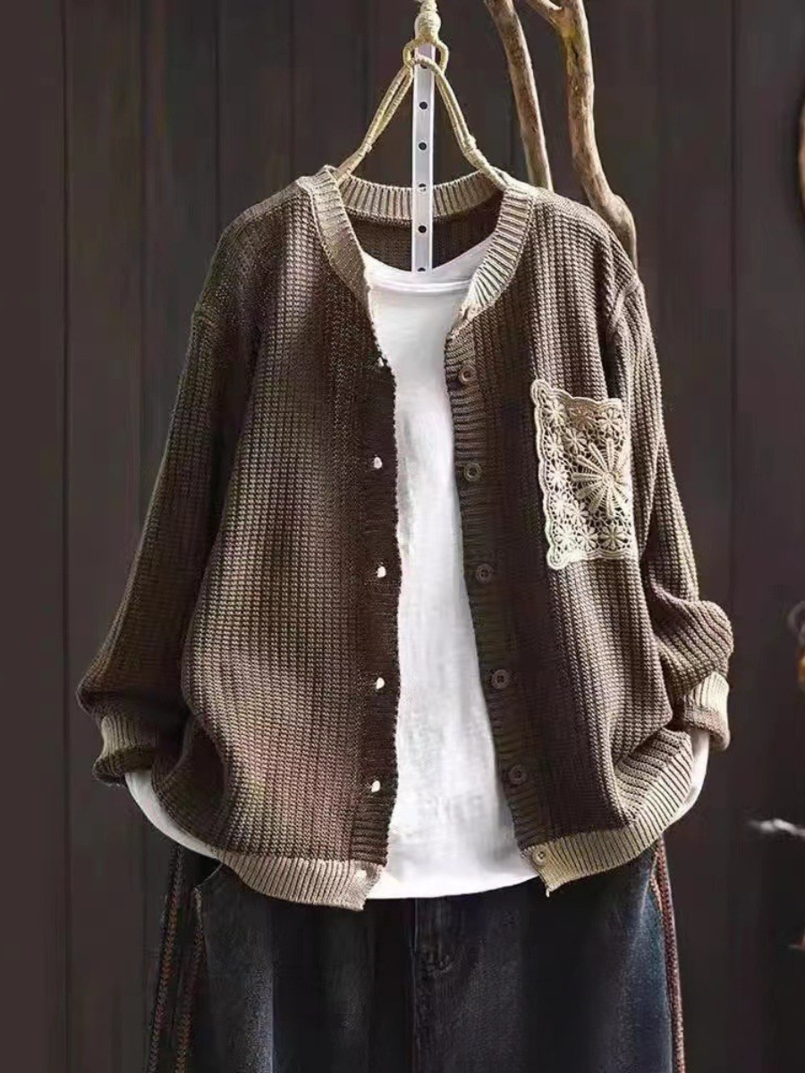 Women's Knit Cardigan UK – Brown Olive Textured | The Rosalie | Huna