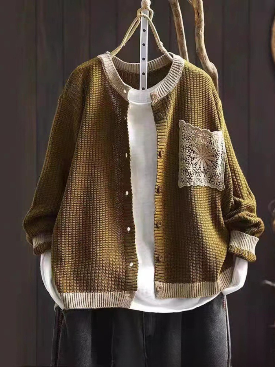 Women's Knit Cardigan UK – Brown Olive Textured | The Rosalie | Huna
