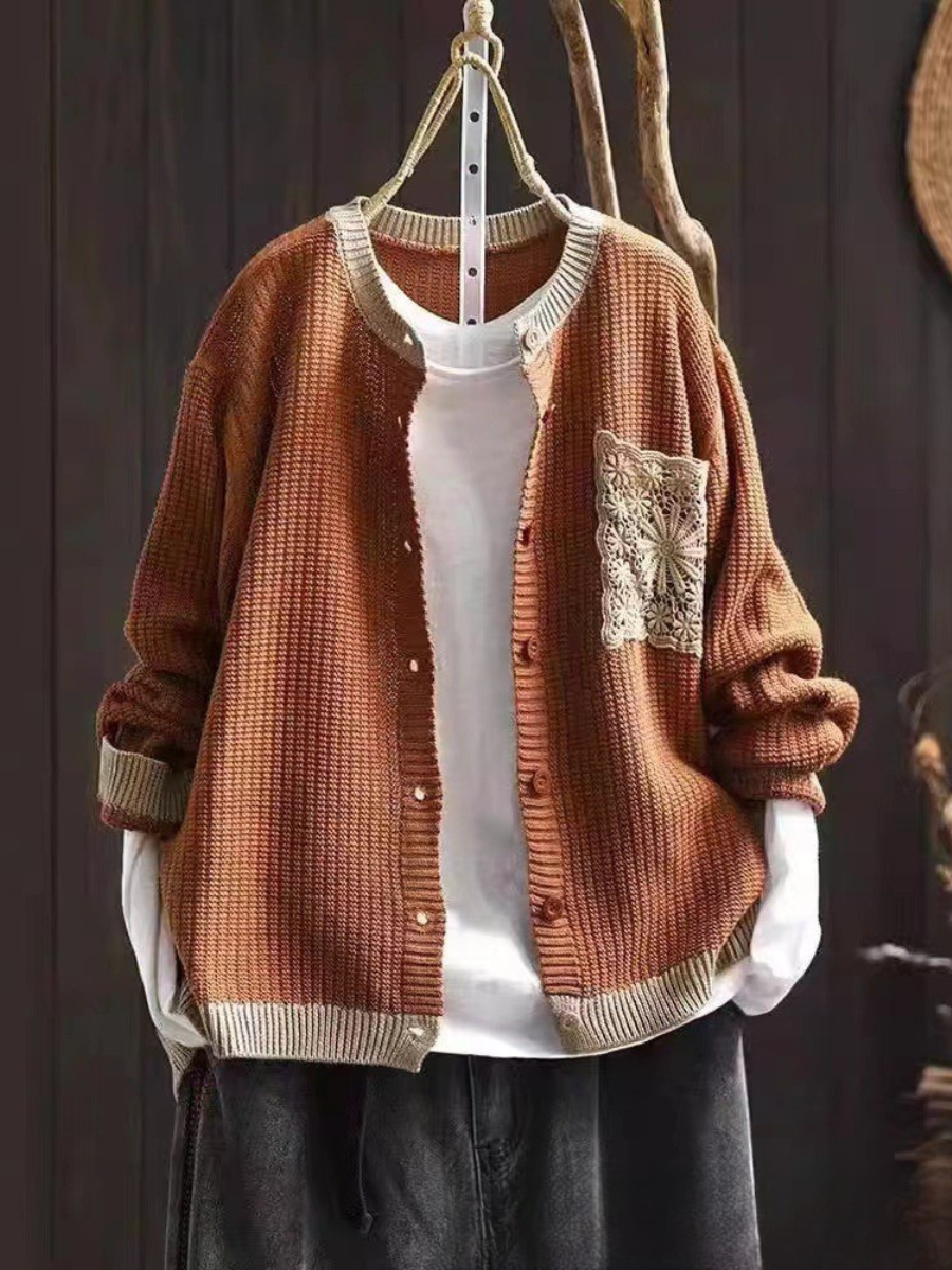 Women's Knit Cardigan UK – Brown Olive Textured | The Rosalie | Huna