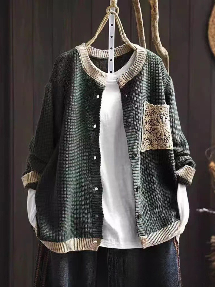 Women's Knit Cardigan UK – Brown Olive Textured | The Rosalie | Huna
