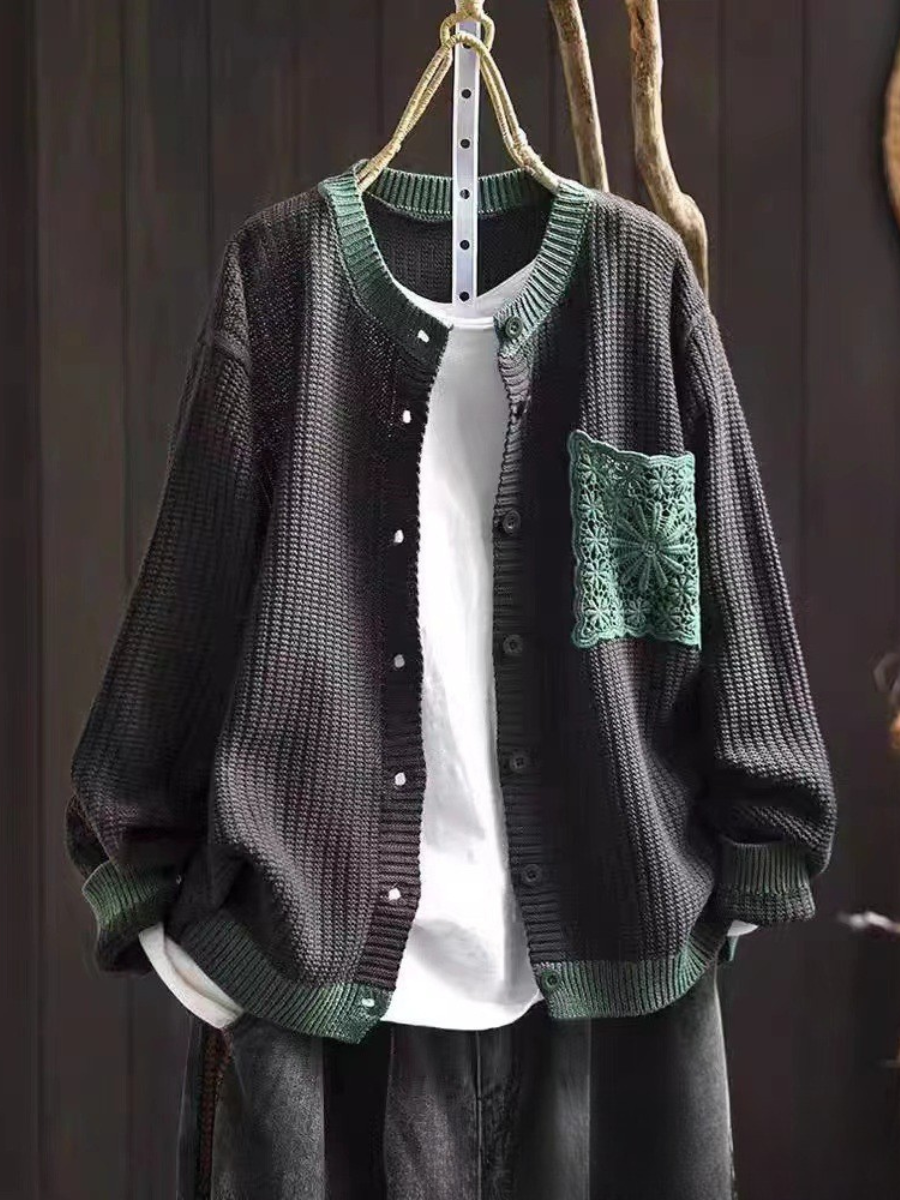 Women's Knit Cardigan UK – Brown Olive Textured | The Rosalie | Huna