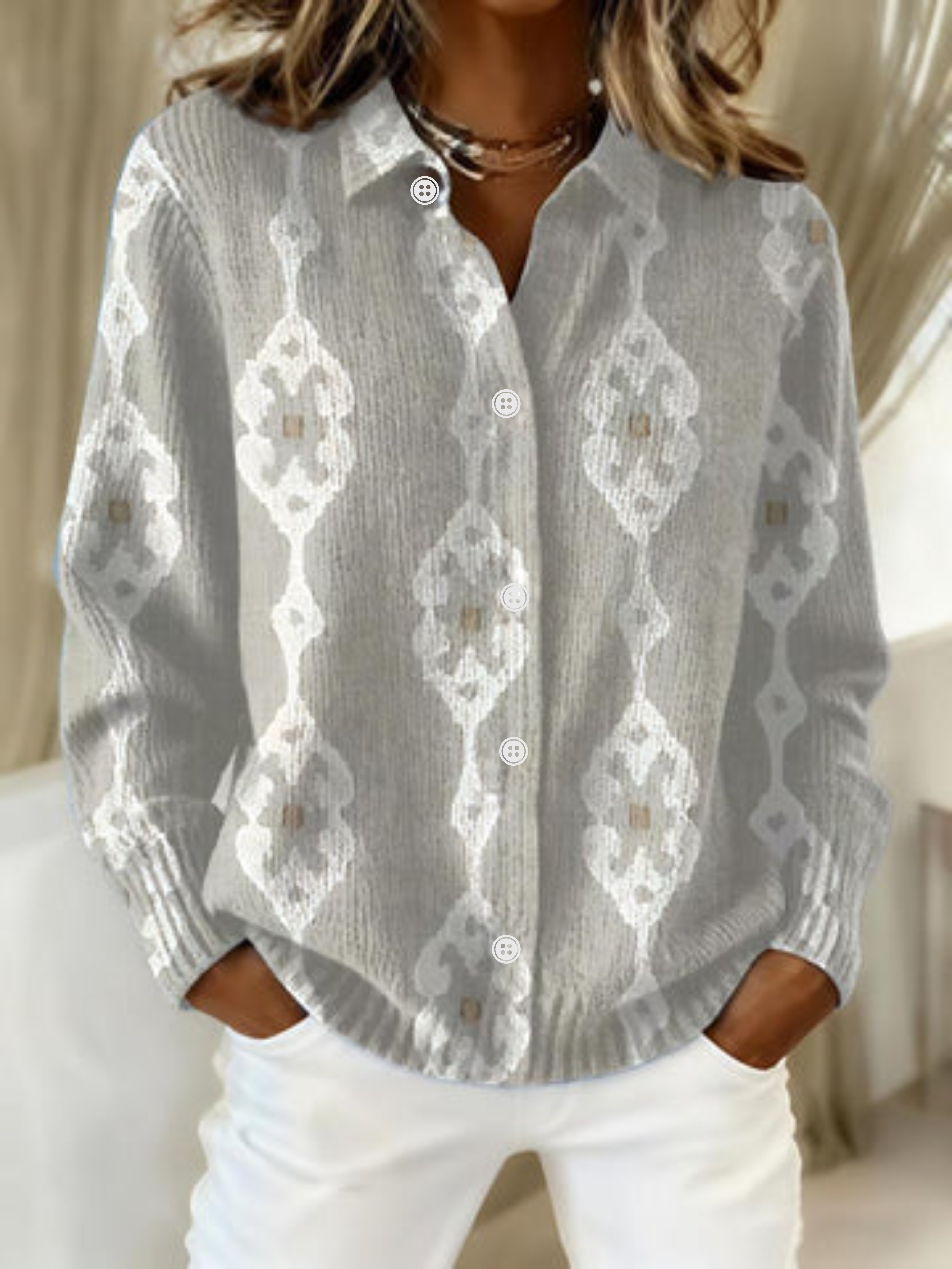 Women's Knit Cardigan UK – Diamond Pattern Hoodie | The Renee | Huna