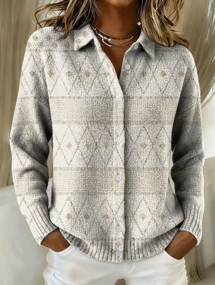 Women's Knit Cardigan UK – Diamond Stripe Pattern | The Mona | Huna