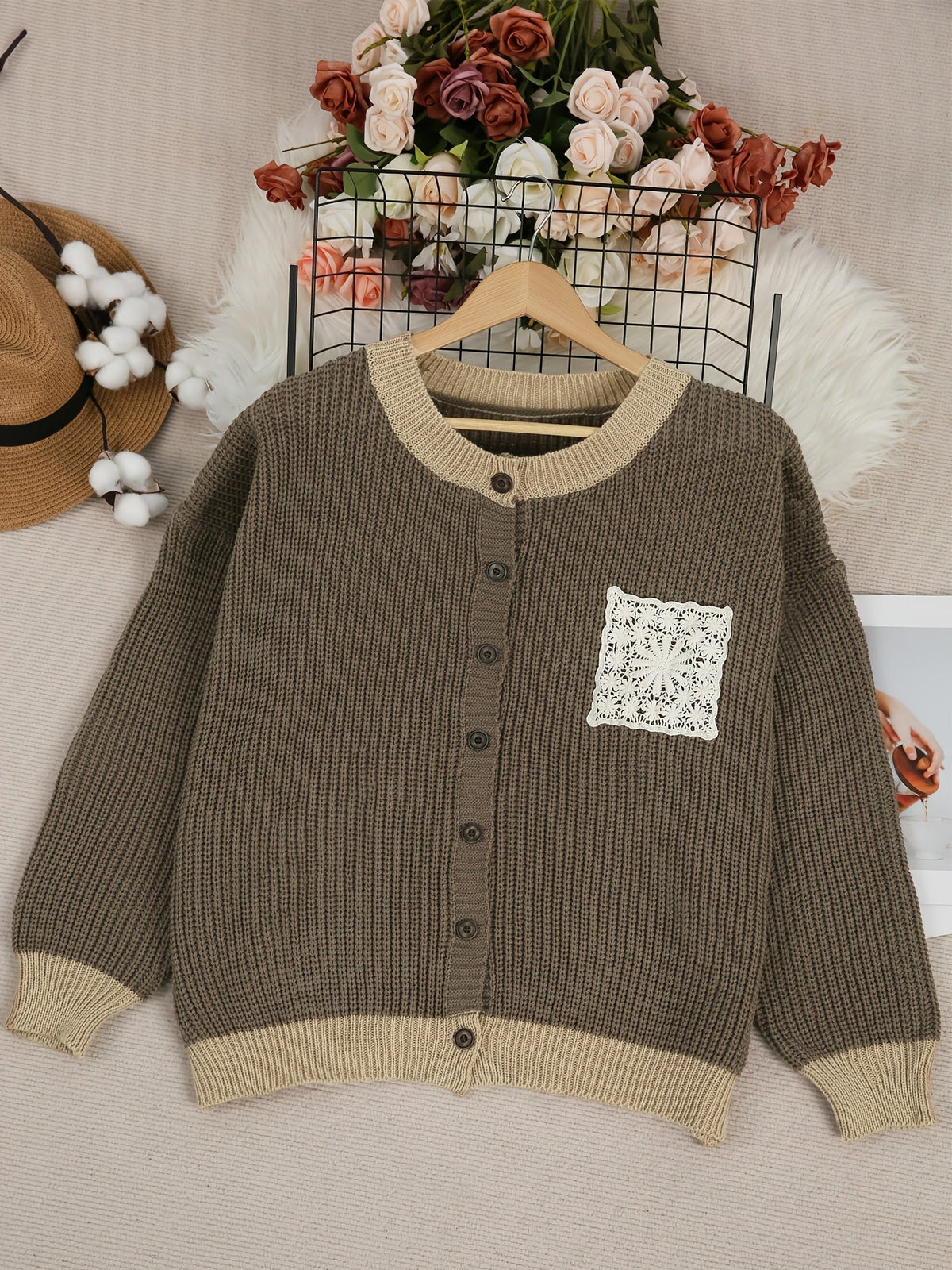 Women's Knit Pocket Coat UK – Neutral Color Block | The Marcelline | Huna