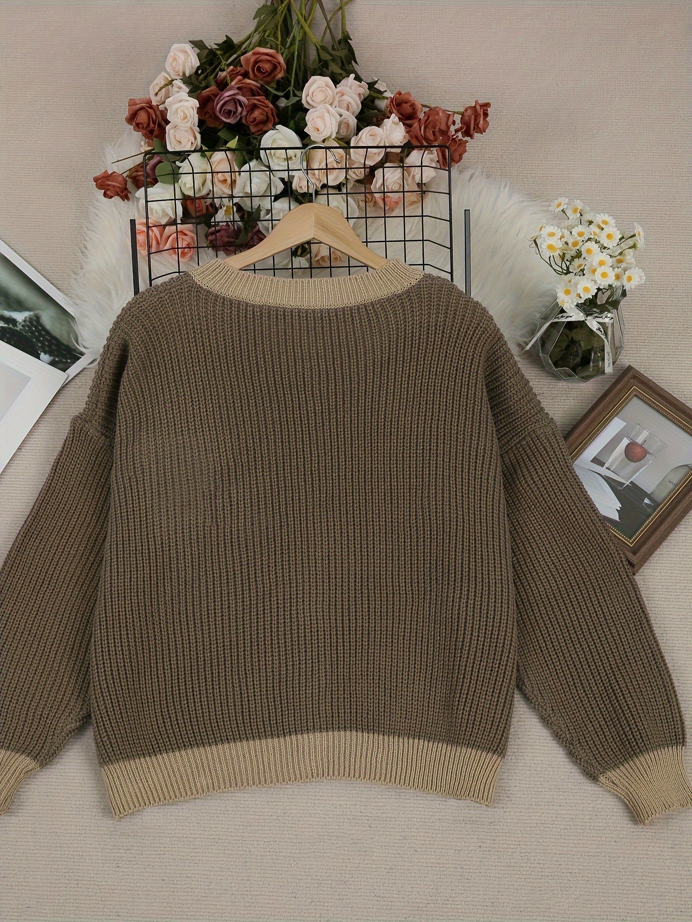 Women's Knit Pocket Coat UK – Neutral Color Block | The Marcelline | Huna