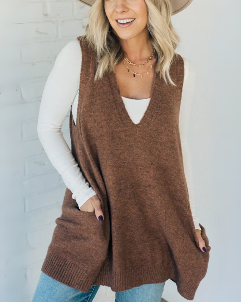 Women's Knit Vest UK – Neutral Sleeveless Layering | The Josephine | Huna