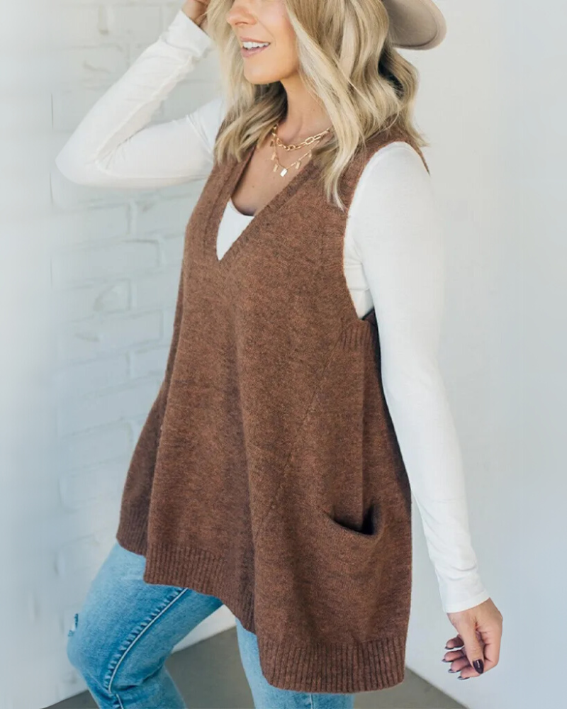 Women's Knit Vest UK – Neutral Sleeveless Layering | The Josephine | Huna