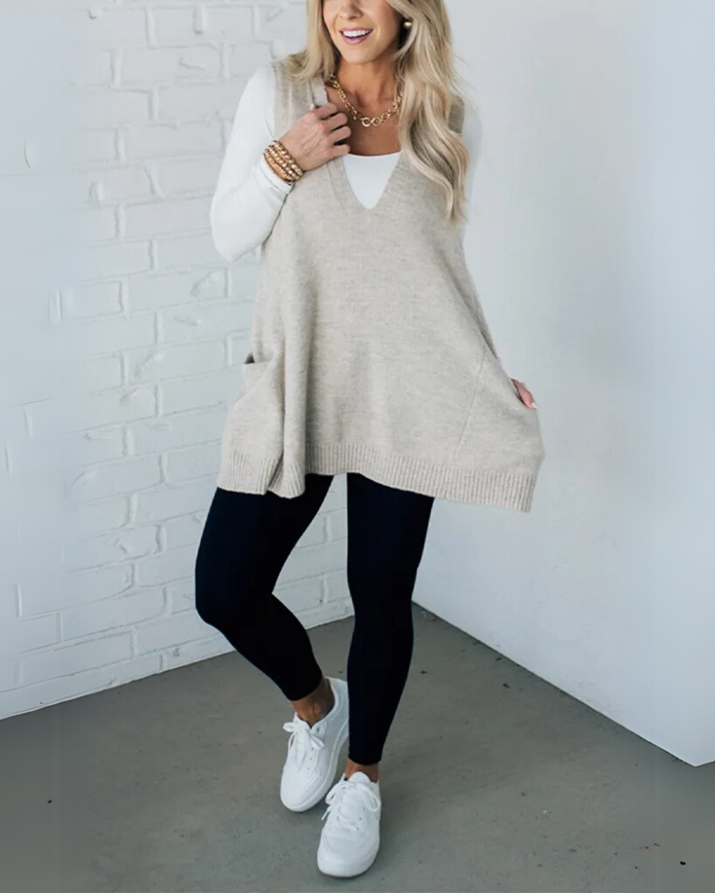 Women's Knit Vest UK – Neutral Sleeveless Layering | The Josephine | Huna