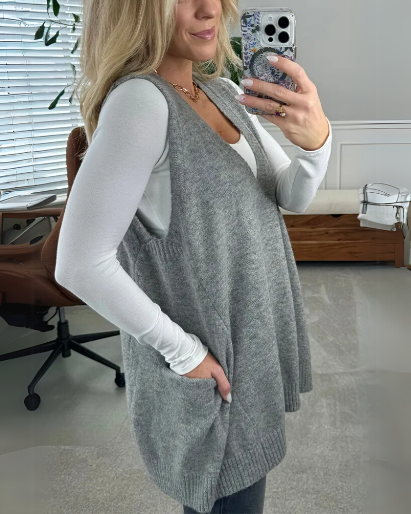 Women's Knit Vest UK – Neutral Sleeveless Layering | The Josephine | Huna