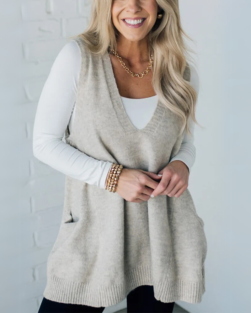 Women's Knit Vest UK – Neutral Sleeveless Layering | The Josephine | Huna