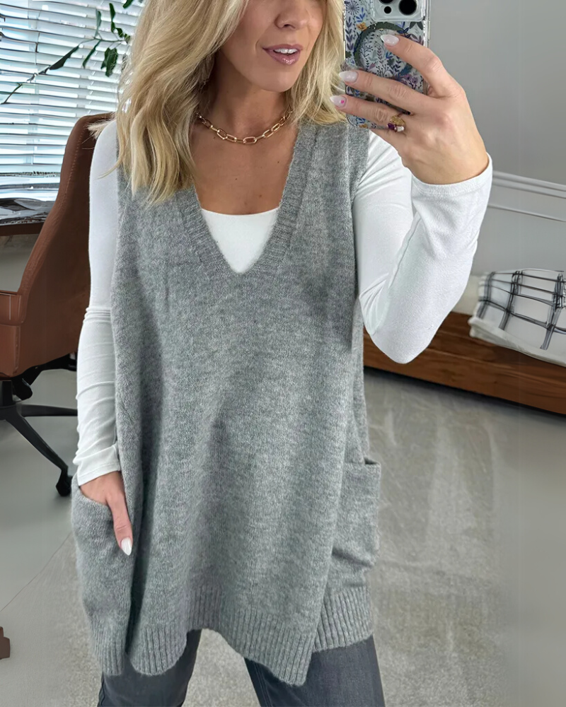 Women's Knit Vest UK – Neutral Sleeveless Layering | The Josephine | Huna