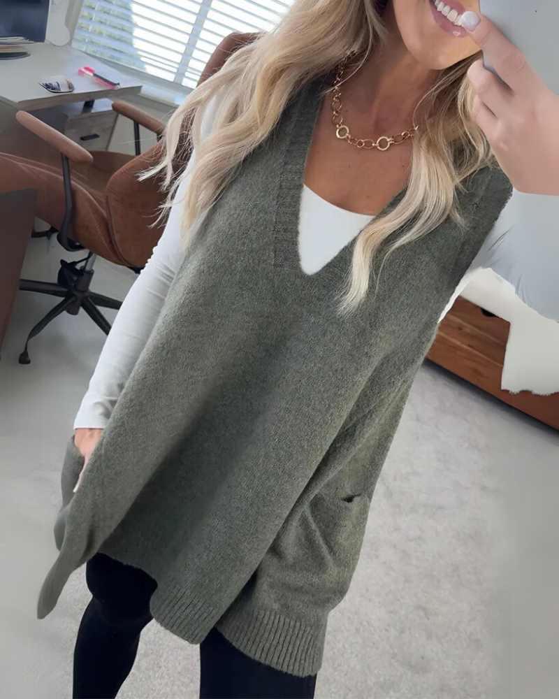 Women's Knit Vest UK – Neutral Sleeveless Layering | The Josephine | Huna