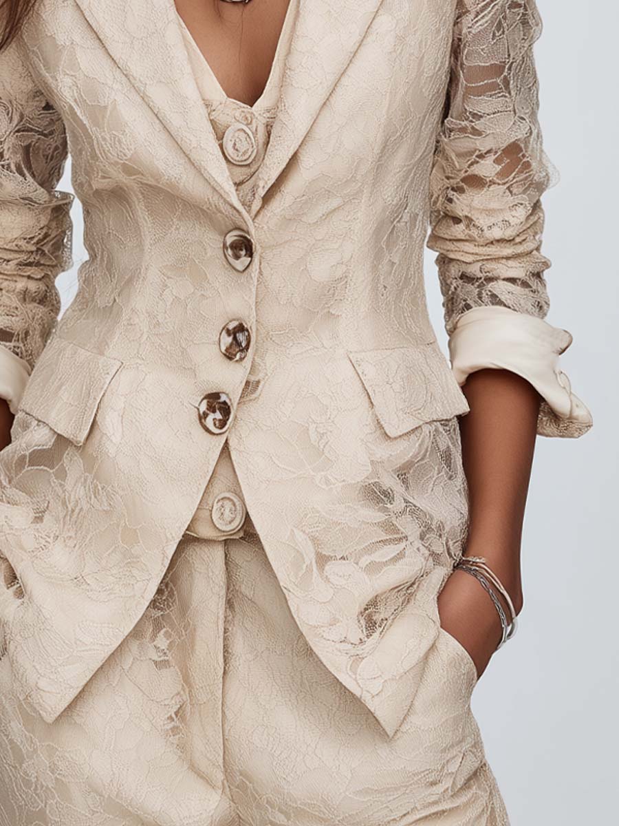 Women's Lace Blazer UK – Vintage Metal Buttons | The Odette | Huna