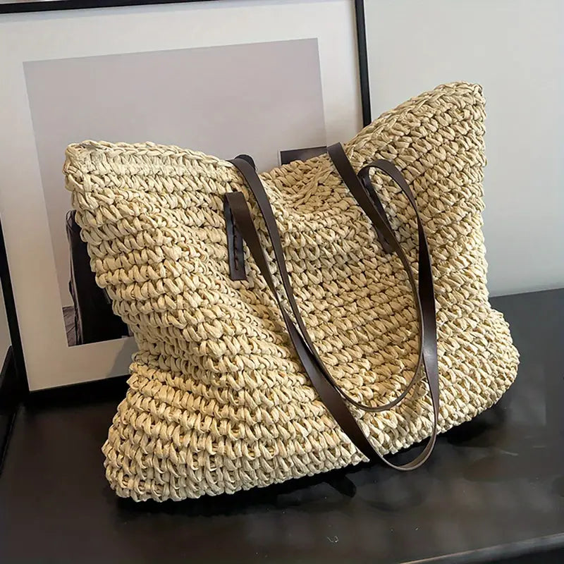 Women's Woven Straw Tote Bag UK – Large Leather Handles | The Calla | Huna