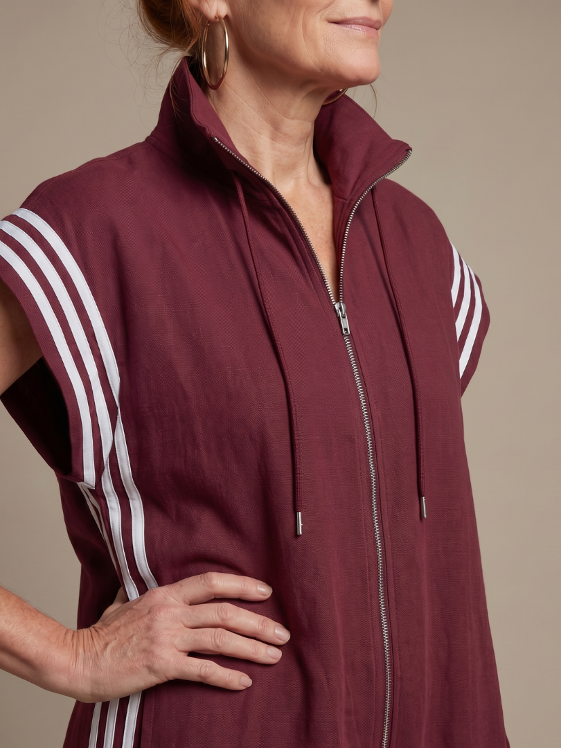 Women's Wide Leg Jumpsuit – Zip Front Stripe Panel | The Lark | Huna