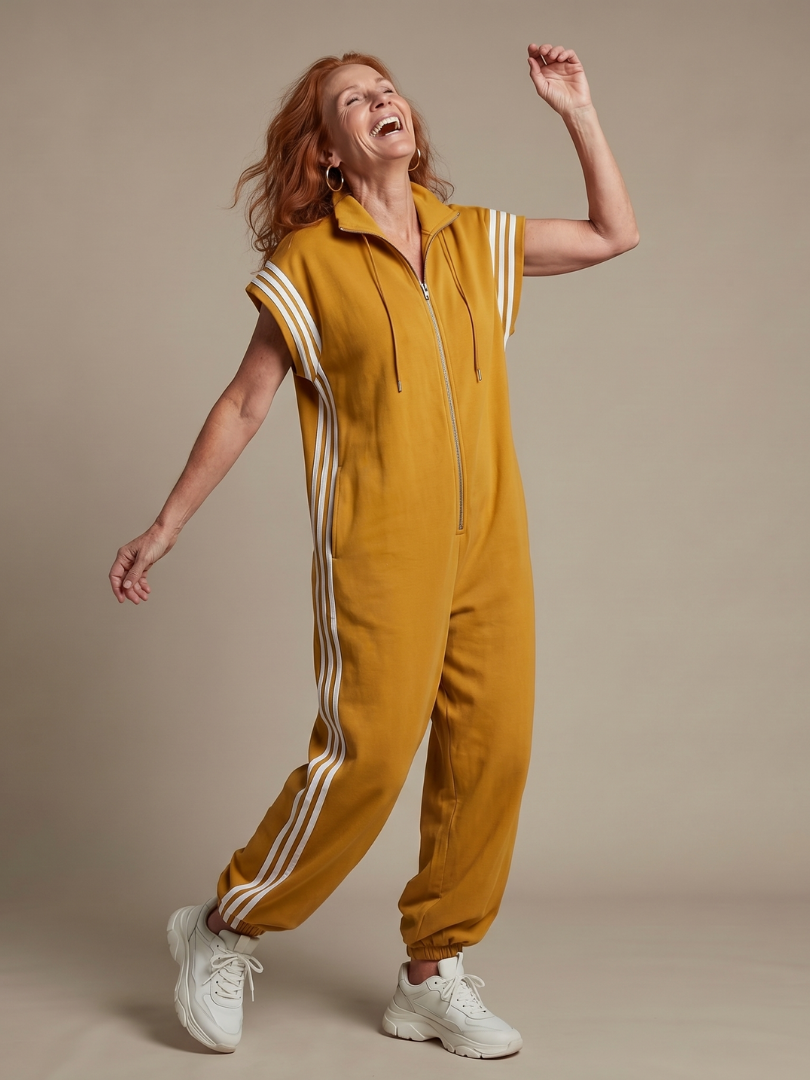 Women's Wide Leg Jumpsuit – Zip Front Stripe Panel | The Lark | Huna