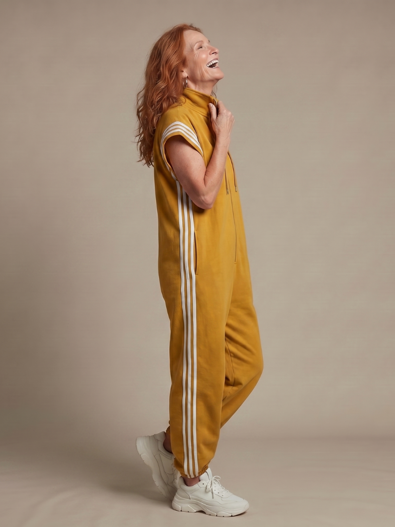 Women's Wide Leg Jumpsuit – Zip Front Stripe Panel | The Lark | Huna