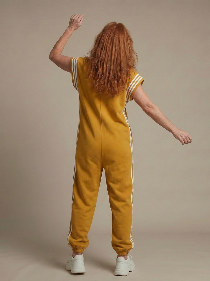 Women's Wide Leg Jumpsuit – Zip Front Stripe Panel | The Lark | Huna