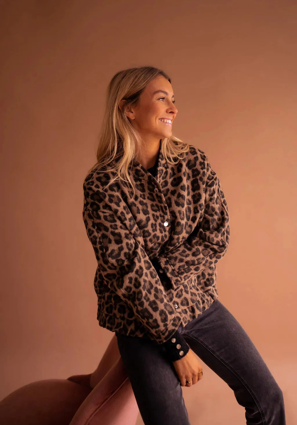Women's Leopard Print Bomber Jacket UK – Snap-Button Front | The Verona | Huna