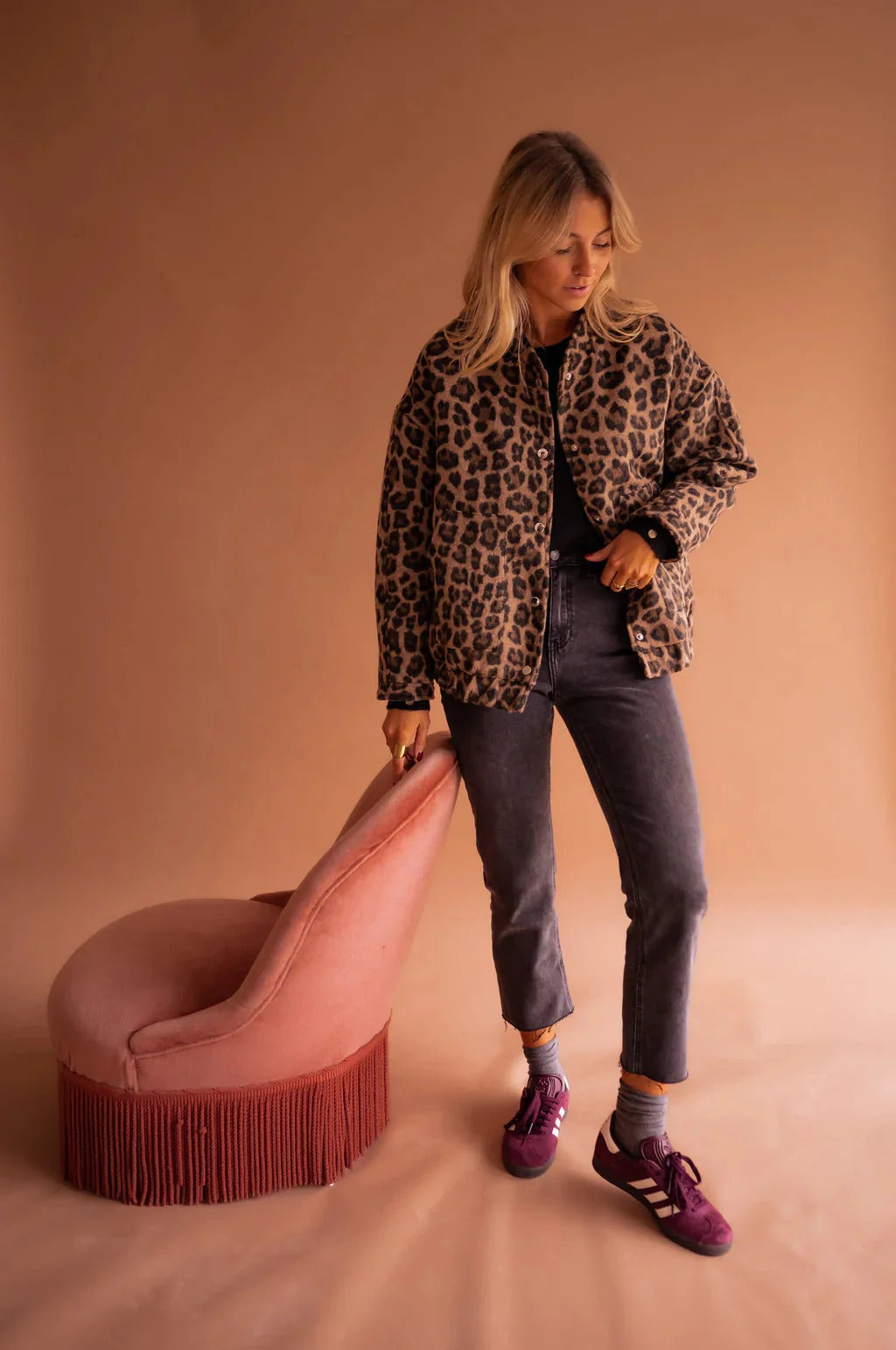 Women's Leopard Print Bomber Jacket UK – Snap-Button Front | The Verona | Huna