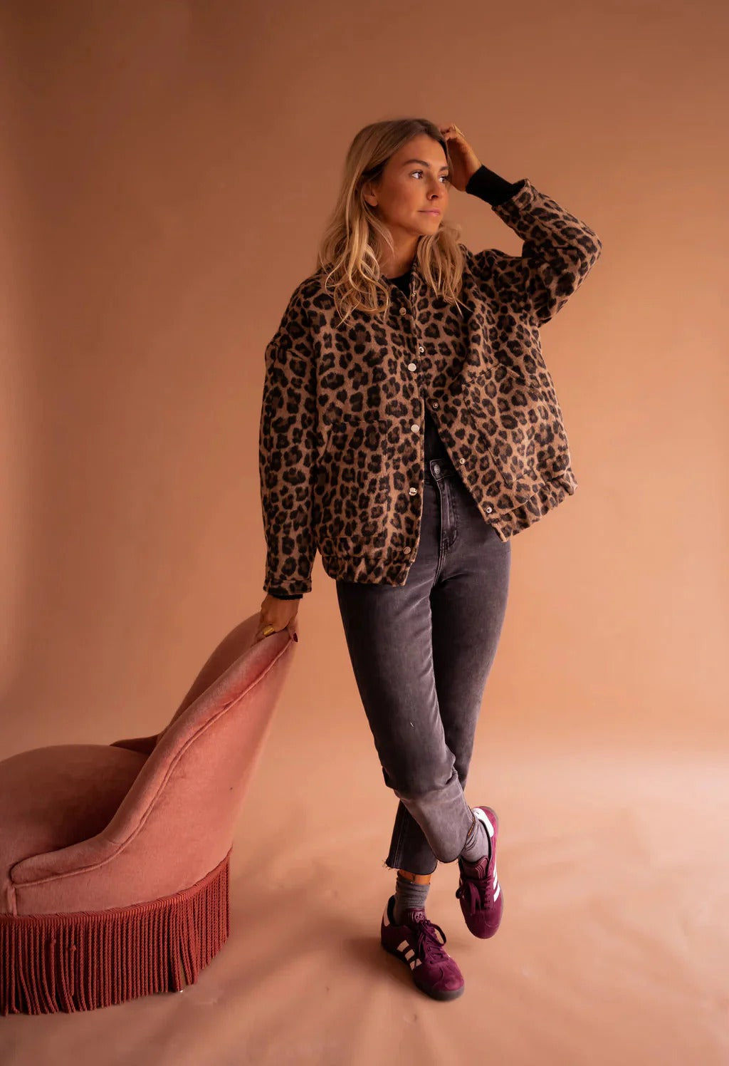 Women's Leopard Print Bomber Jacket UK – Snap-Button Front | The Verona | Huna