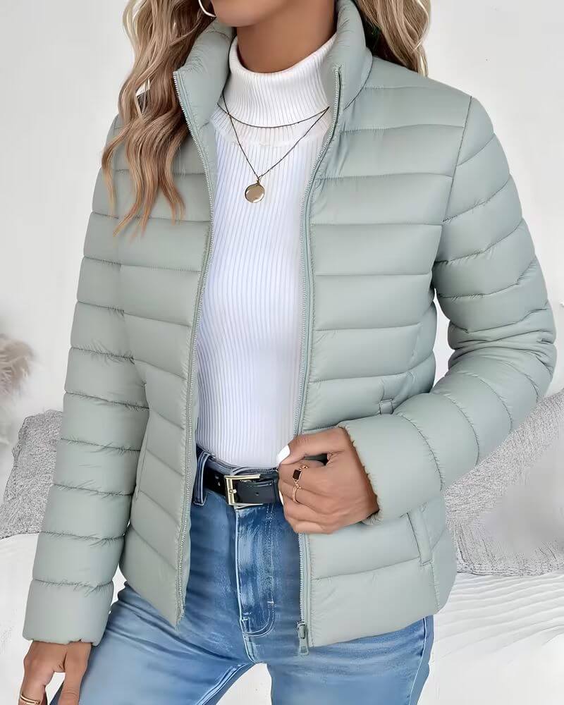 Women's Puffer Jacket UK – Lightweight Stand Collar Zip | The Halona | Huna