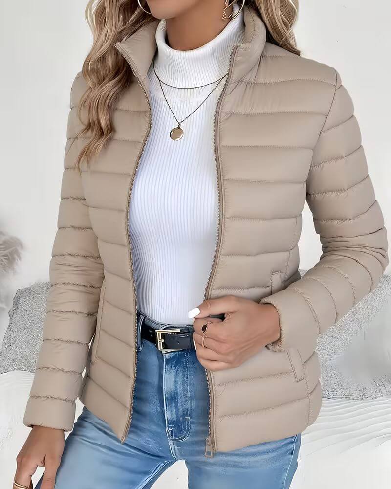 Women's Puffer Jacket UK – Lightweight Stand Collar Zip | The Halona | Huna