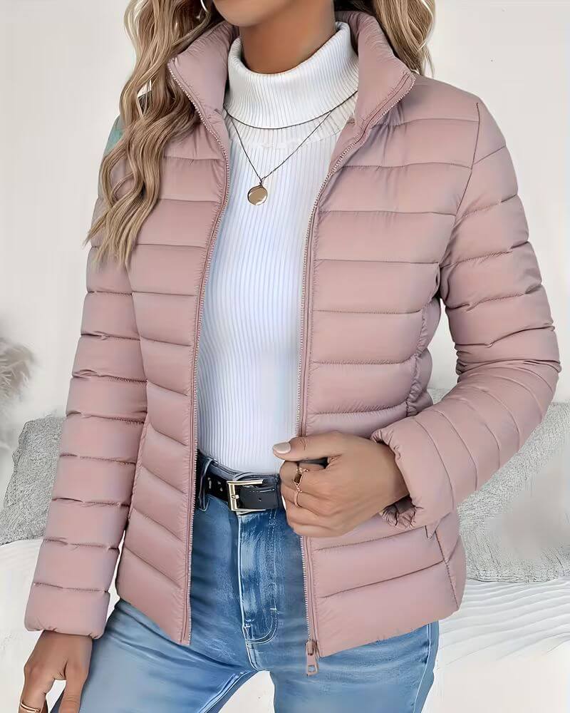 Women's Puffer Jacket UK – Lightweight Stand Collar Zip | The Halona | Huna