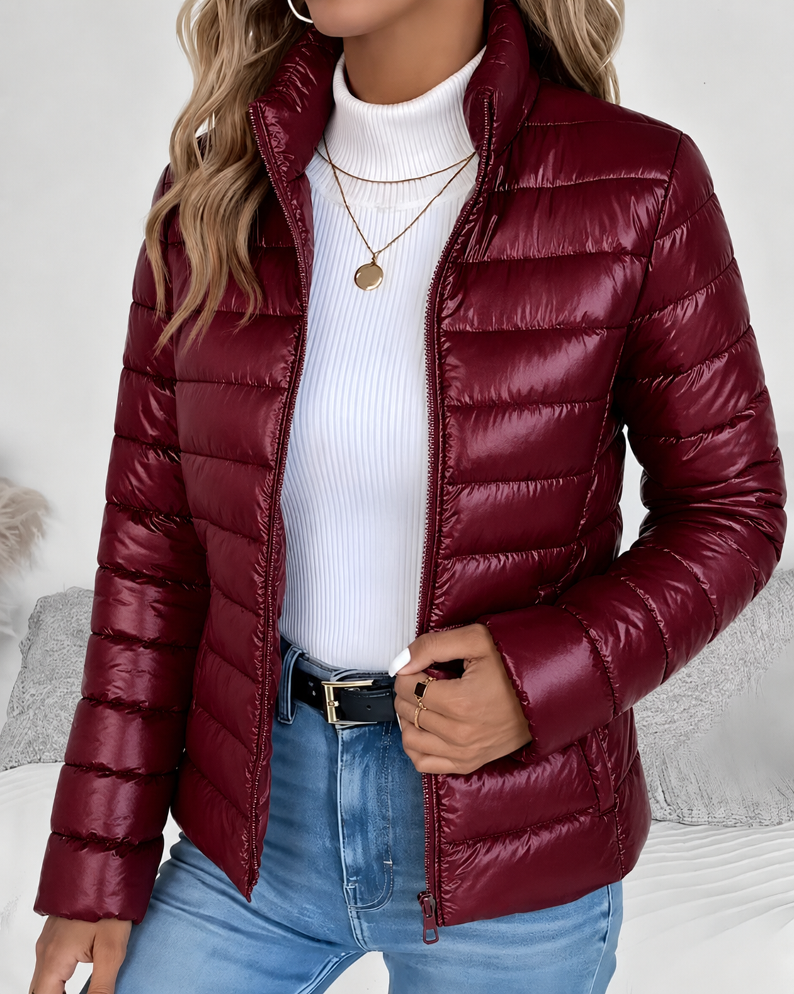 Women's Puffer Jacket UK – Lightweight Stand Collar Zip | The Halona | Huna
